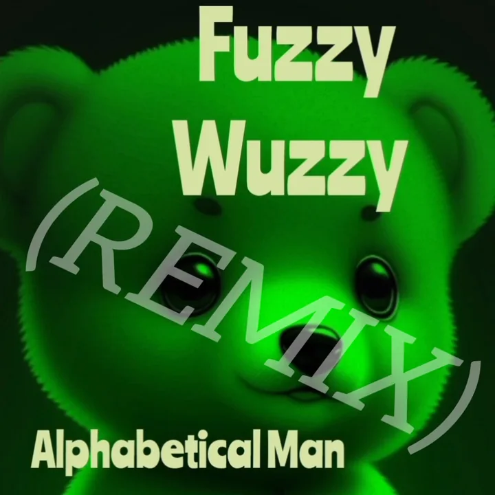 Fuzzy Wuzzy Remix single cover with a glowing green teddy bear