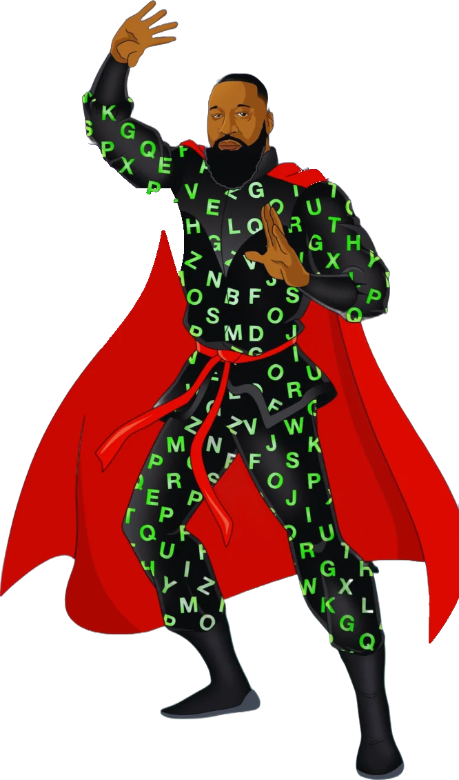 Alphabetical Man waving hello with one hand raised
